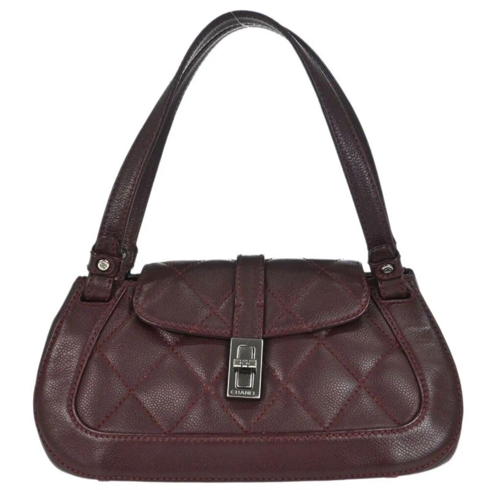 Chanel Mademoiselle Lock Shoulder Bag Quilted Caviar Burgundy Leather Shoulder